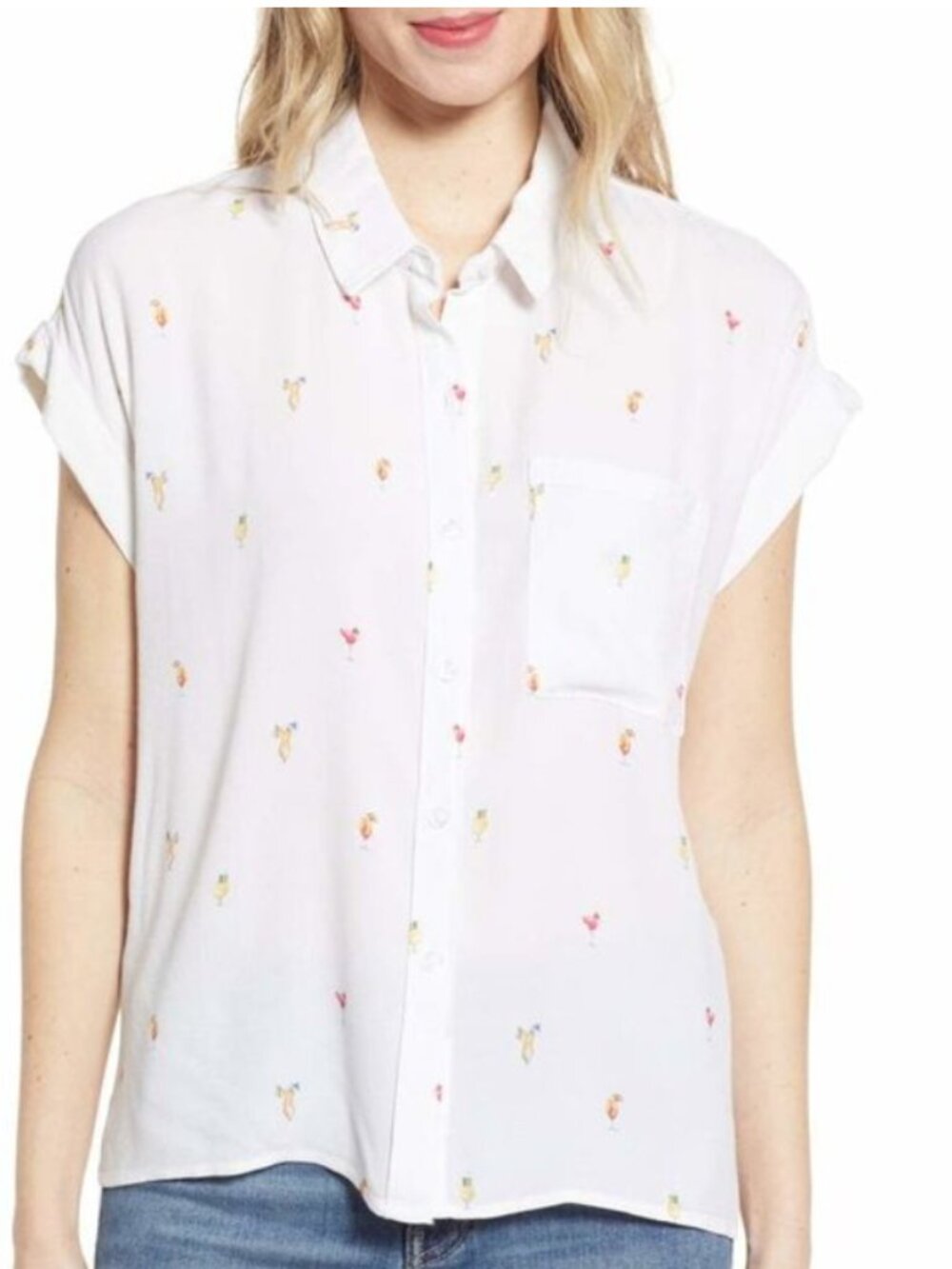 Rails Whitney Cocktail Print Linen Shirt White Button-Up NWOT Womens Large
